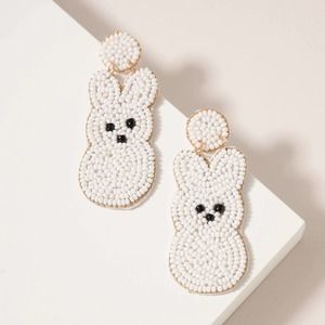 White Bunny Seed Bead Earring